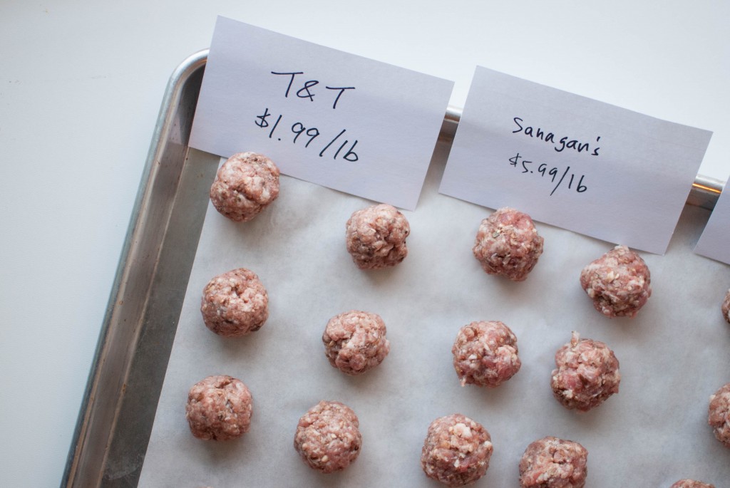 pork meatball samples, T&T and Sanigan's