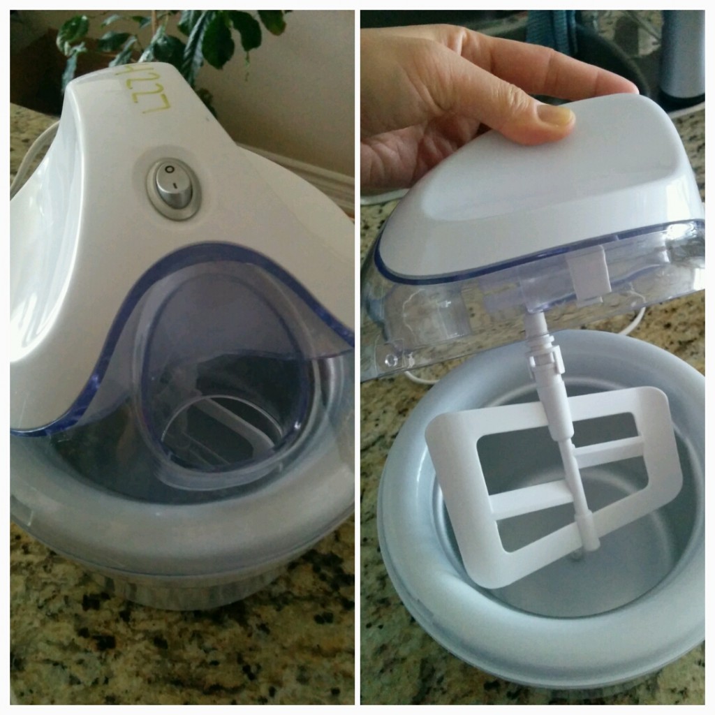 The small ice cream maker I borrowed from the Kitchen Library.